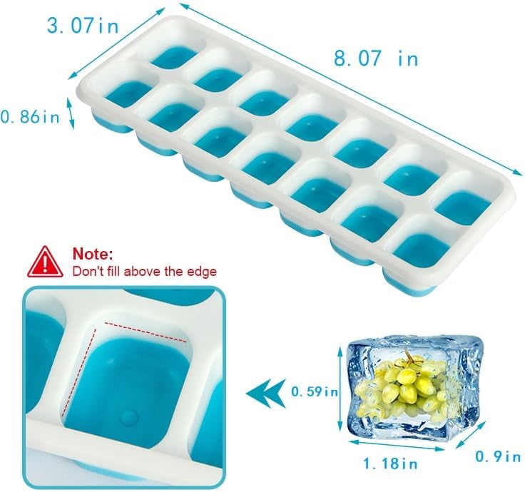 Skiennix Ice Cube Tray - Spill-Resistant Lids, Easy-Release, Stackable | 2 Packs, 28 Cubes, Green & Blue