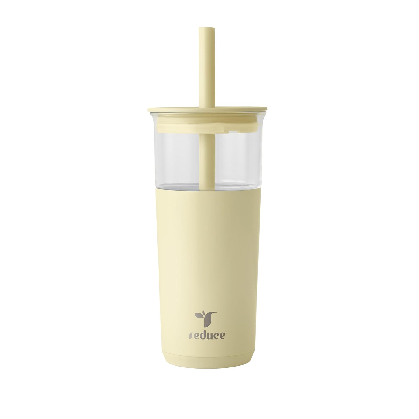 REDUCE Aspen 20 oz Vacuum Insulated Glass Tumbler with Lid & Extra Wide Straw - Keeps Drinks Cold for 12 Hrs - Ideal for Iced Coffee, Smoothies & Boba - Dishwasher Safe, Soft Base - French Vanilla