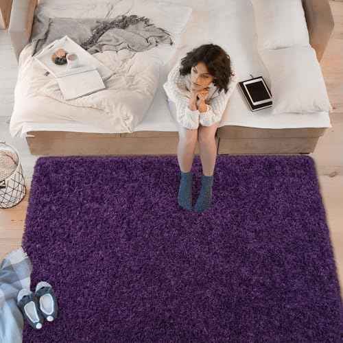 Softlife Rugs for Bedroom 4x5.3 Feet Purple Area Rug for Living Room Super Soft Shaggy Rugs for Dorm Fluffy Fuzzy Carpets Long Plush Bedside Rug Nursery Girls Boys Kids Room Home Christmas Decoration