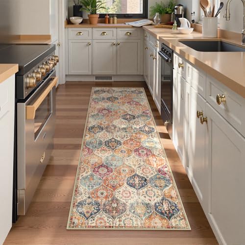 Lahome Moroccan Washable Runner 2x6 Feet - Burnt Orange/Teal Multi Kitchen Hallway Rug