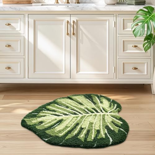 Ample Monstera Green Leaf Bathroom Rug 23.5x31.5 Non-Slip Absorbent Bath Mat