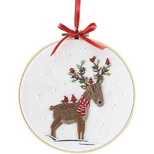 Embroidery Kit Christmas Deer Ornaments Awesocrafts Full Range of Embroidery Starter Kits for Beginners Adults Kids DIY Handmade Easy Patterns (Deer)