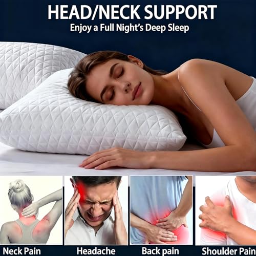 Memory Foam Pillows for Side Sleepers Set of 2 - Adjustable, Cooling & Washable