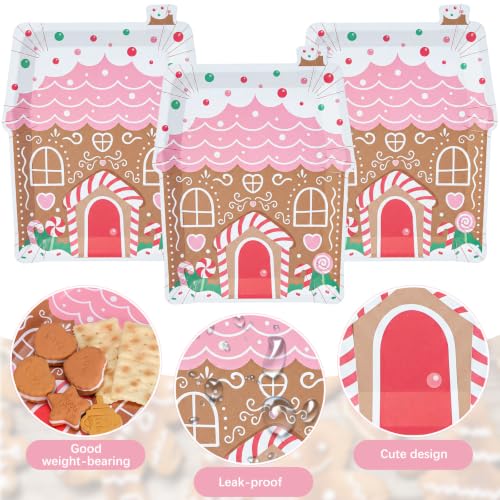Potchen 150 Pcs Christmas Gingerbread House Paper Plates - Cute Pink Gingerbread House (Variation of THIS listing)