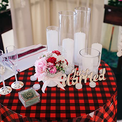 Remagr Disposable Checkered Round Tablecloth Red & Black 6 Pieces - 84 Inch