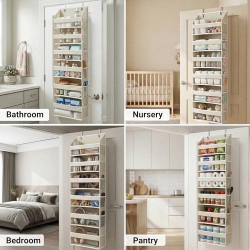 Over the Door Organizer 6-Tier Closet Storage with 12 Mesh Pockets - Ivory, 2 Pack