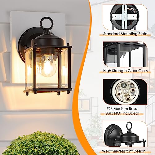 MATAMEYE Black Outdoor Wall Lantern 8.27 Inch Waterproof Sconce with Beveled Glass Shade, 2 Pack