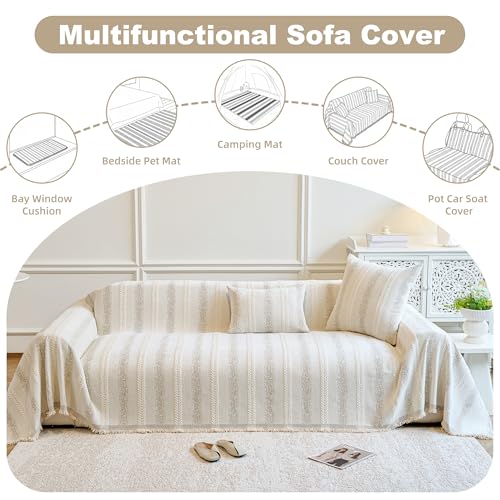 Beige 71x118-Inch Washable Couch Cover for Dogs & Pets, Non-Slip Sectional Sofa Protector