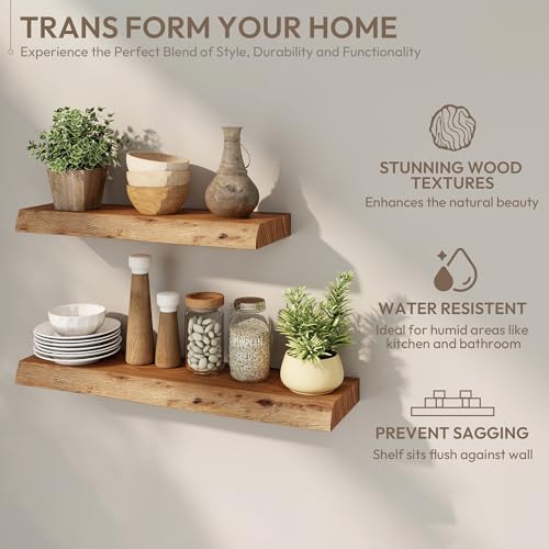 Natural Live Edge 30-inch Wood Floating Shelves Wall Mount 2-Pack