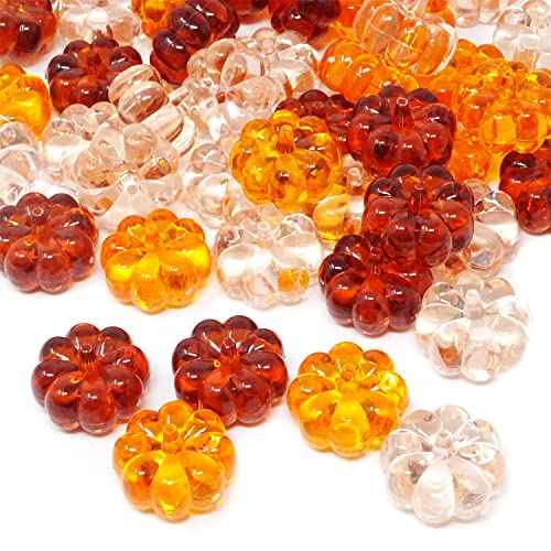 yueton 48PCS Acrylic Fall Decorations Acrylic Pumpkin Ornaments Plastic Pumpkin Beads Without Holes for Thanksgiving Halloween Fall-Themed Party Harvest Festival Autumn Table Scatter Fall Vase Filler