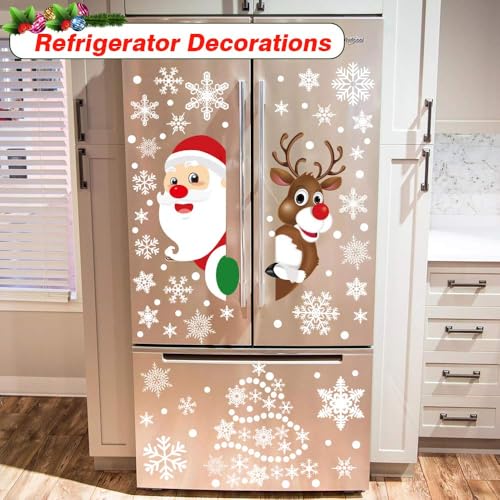 HINZER 310Pcs Christmas Window Clings Window Decorations Flakes Christmas Decals for Home Deer Santa Claus and Snowflakes