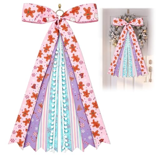 Pastel Christmas Large Wreath Ribbon Bow for Front Door - 1 Pack, Holiday Decor
