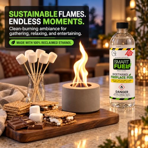 SmartFuel Bioethanol Fuel - 6 Pack, 1L Each, Safe & Clean for Fire Pits & Burners