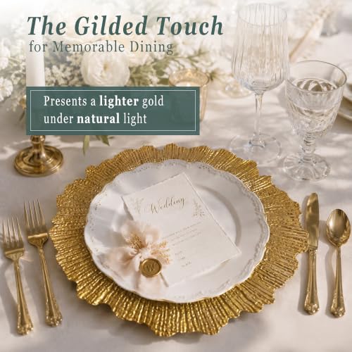 Gold Charger Plates Bulk 50 Pcs 13 Inch Heavy-Duty Plastic Dinner Chargers - Reusable & Durable