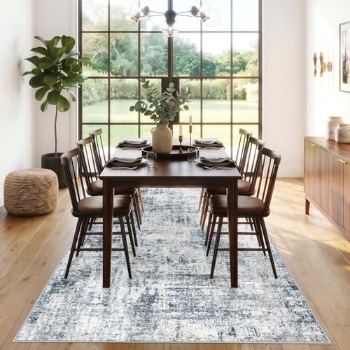 5x10 Blue Non-Slip Washable Hallway Runner Rug - Soft Low-Pile Area Rug