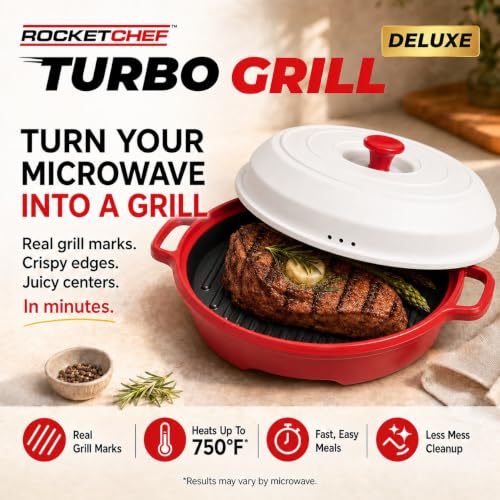 Turbo Grill Deluxe Microwave Grill Pan with Vented Lid - Red, Variations Included