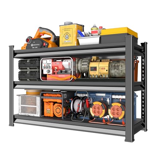 Heavy Duty 3-Tier Garage Shelving Unit 48"W x 18"D x 39"H Black / Adjustable Steel Storage Racks