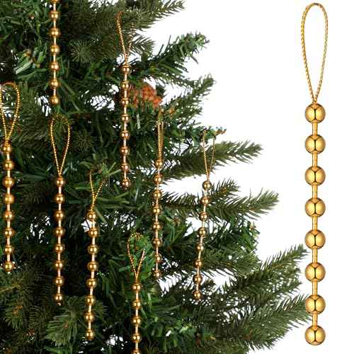 Sosation 12 Pcs Christmas Tree Ornaments Metal Gold Beaded with Hang Rope for Christmas Tree Decorations Party Wedding Indoor Christian Religious Home Decor, 5 Inches Long