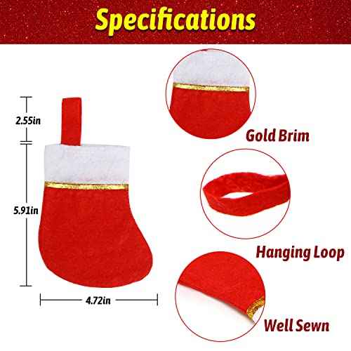 FOIMAS 24pcs Mini Christmas Stockings,Red Felt Christmas Stockings Socks Tableware Holder for Christmas Tree Fireplace Table Home Decoration