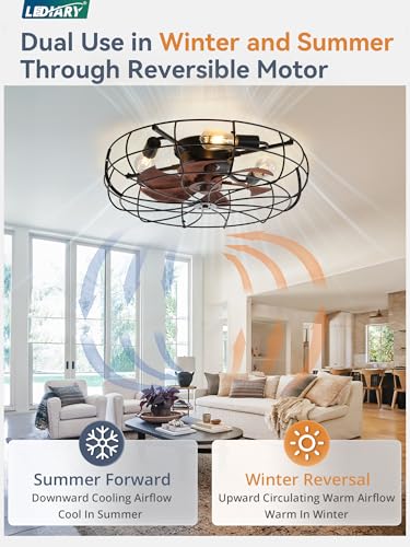 LEDIARY 23-Inch Farmhouse Ceiling Fan with Lights and Remote - Black