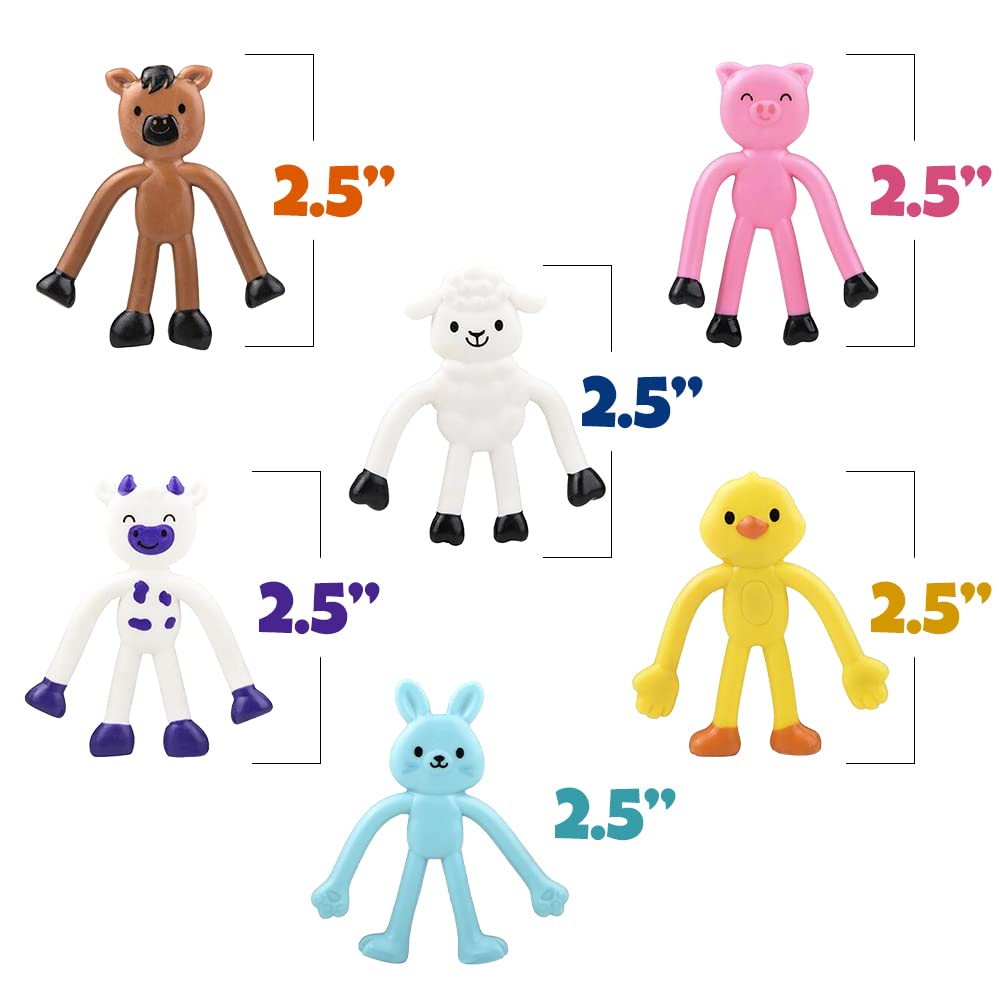 ArtCreativity Mini Bendable Farm Animal Toys, Set of 48, Barnyard Animal Toys for Kids in 6 Designs, Portable Stress Relief Toy for Kids, Barn Birthday Party Favors and Pinata Stuffers