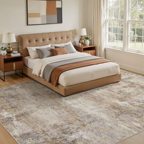 ELLIUNE 8x10 Dark Brown Washable Abstract Area Rug for Living Room