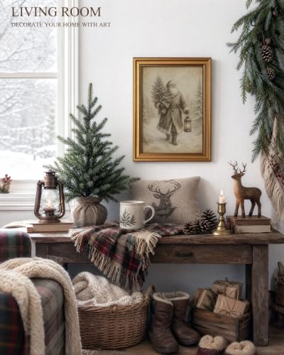 ARPEOTCY Christmas Santa Wall Art 12x16 Inches Vintage Gold Frame
