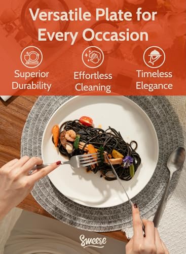 Sweese 10-Inch White Porcelain Dinner Plates Set of 6 - Dishwasher & Microwave Safe