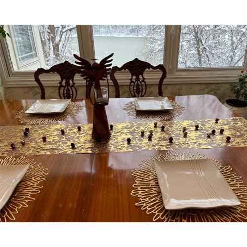 Gold Table Runner - Metallic Party Decorations 9ft Sparkle Foil Mesh Decor for Birthday, Wedding, Anniversary, Thanksgiving, Christmas,? Graduation, Shining Table Cloth