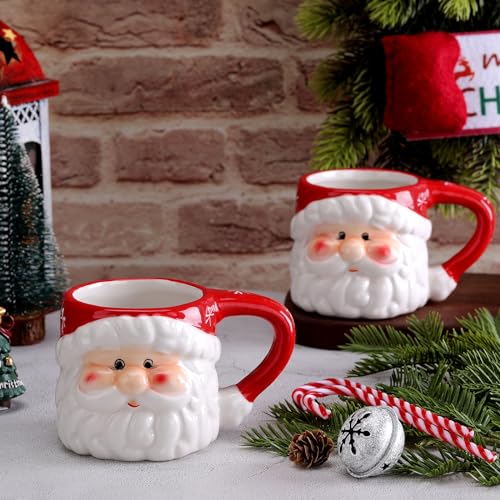 Sliner 6 Pcs Santa Mugs 11 oz Ceramic Christmas Coffee Cups - Red Set