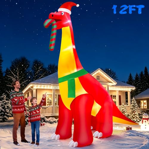12 Ft Santa Dinosaur Inflatable Christmas Decor for Outdoors