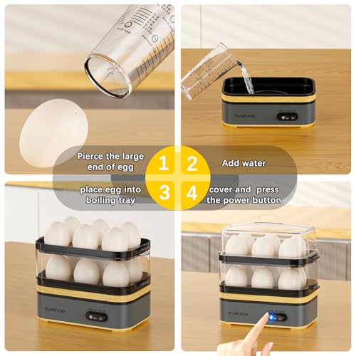 Evoloop Grey Electric Egg Cooker for 12 Eggs, Boiled, Poached & Omelet Maker