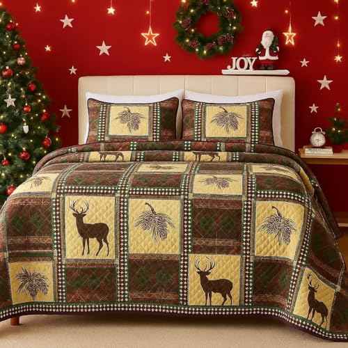 BOV Christmas Gingerbread Quilt Set King – Holiday Bedding with Festive Design