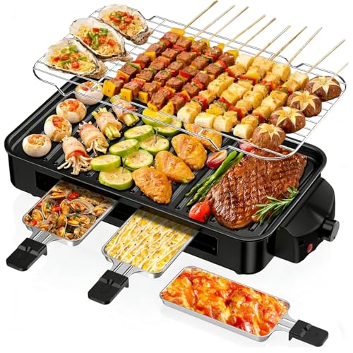 NAUQUOHZ Black 1700W Smokeless Indoor Electric Grill with Removable Non-Stick Grates