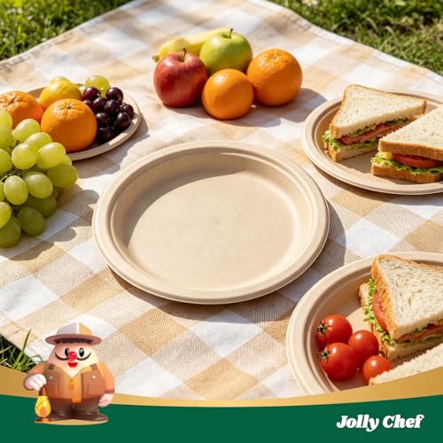 Compostable Heavy Duty 10 Inch Disposable Eco-Friendly Paper Plates - Pack of 500, Brown, Food Service