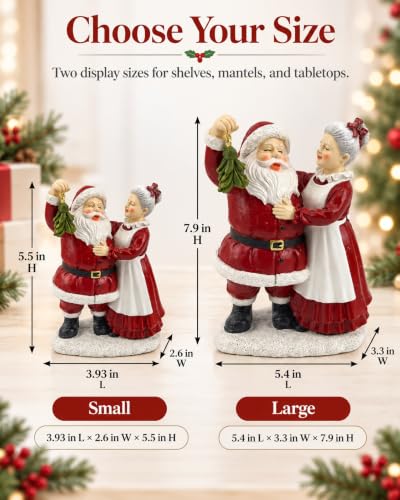iStatue White 5.5'' Santa & Mrs. Claus Mistletoe Figurine Christmas Decor