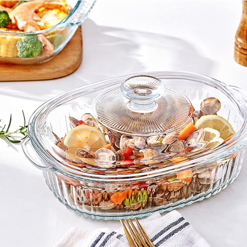 Glass Casserole Baking Dish Set - 1.9 Qt and 3 Qt with Lids, Oval, Borosilicate