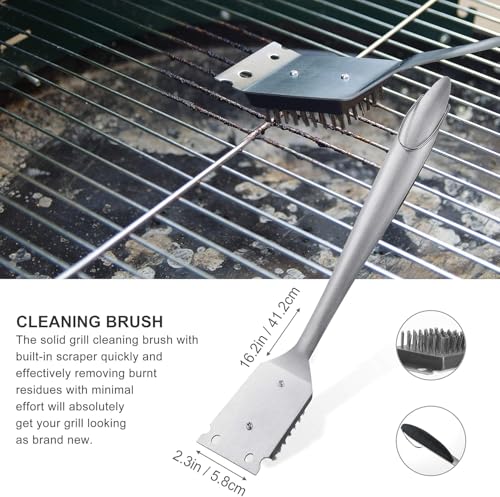 Black Grilljoy 8-Piece BBQ Grill Tools Set with Stainless Steel Spatula, Fork, Tongs & Cleaning Brush - Portable Barbecue Kit for Father's Day