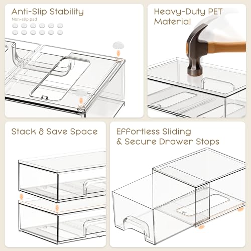 Criusia Stackable Storage Drawers, 3 Pack Clear Acrylic Makeup &