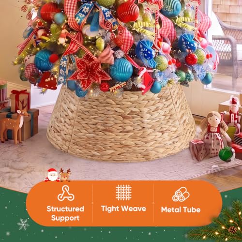 24 Inch Woven Christmas Tree Collar, Water Hyacinth, Natural