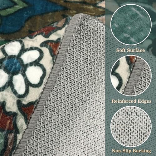 Geanlod 8Ft Round Green Tiger Washable Rug for Living Room & Bedroom