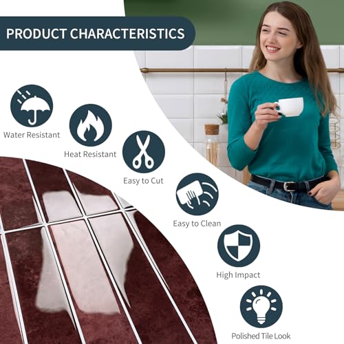 Vintage Red 10 Sheets Thicker Peel and Stick Subway Tile Backsplash - Waterproof & Easy Install