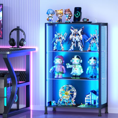 VersionTECH Black 3-Tier Display Case with RGB Lighting & Charge Ports