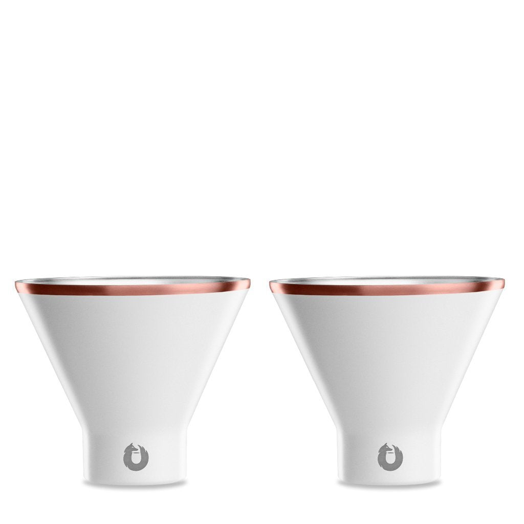 SNOWFOX Premium Vacuum Insulated Stainless Steel Martini Glass, Set of 2, Martinis Stay Icy Cold, Stemless Cocktail Glasses, Elegant Home Entertaining, Bold Beautiful Barware Set, 8 oz, White/Gold