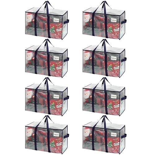 Clear Heavy Duty Moving Bags 8 Pack Extra Large Storage Bags with Reinforced Handles & Zippers - Foldable & Reusable Storage Solution