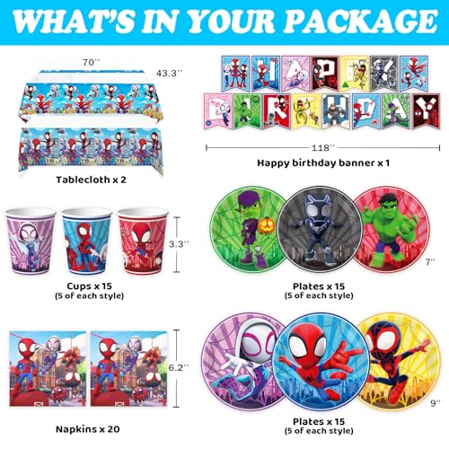 68-Piece Party Supplies Set for Kids' Birthday Party Decorations - Includes Plates, Cups, Banner, Napkins, Tablecloths
