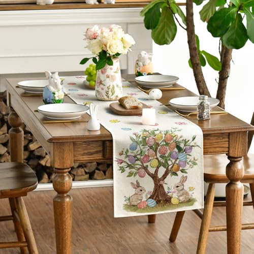 Artoid Mode Rabbit Eggs Easter Table Runner 13 x 72 inch Beige
