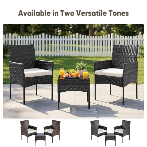 DUMOS Outdoor Wicker Bistro Set - 3-Piece Patio Furniture Set, Black, Weather-Resistant
