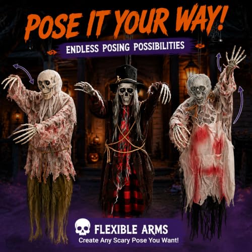 Halloween Hanging Skeleton Decorations Set - Outdoor Indoor Porch Tree Decor, 3 Pack