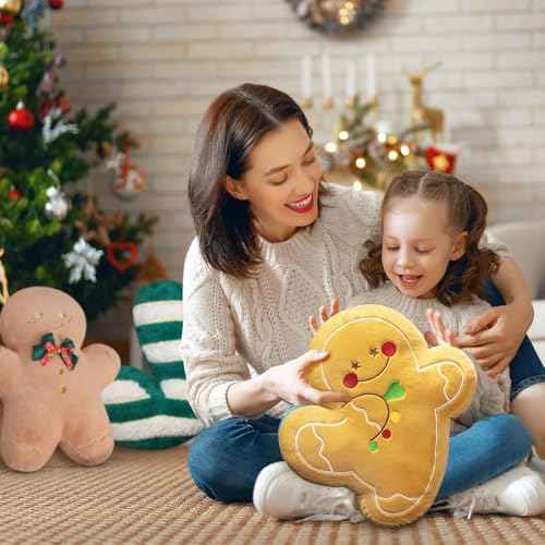 Gingerbread Man Christmas Throw Pillow, Plush Xmas Gingerbread Shaped Pillow Decor, 14.5" Decorative Throw Pillow for Living Room
